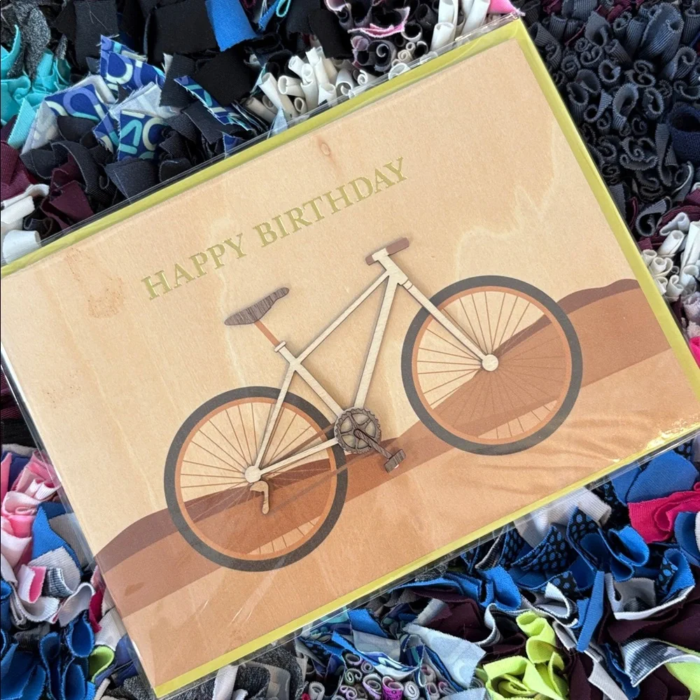 🆕Papyrus Wood Cut Bicycle Birthday Greeting Card